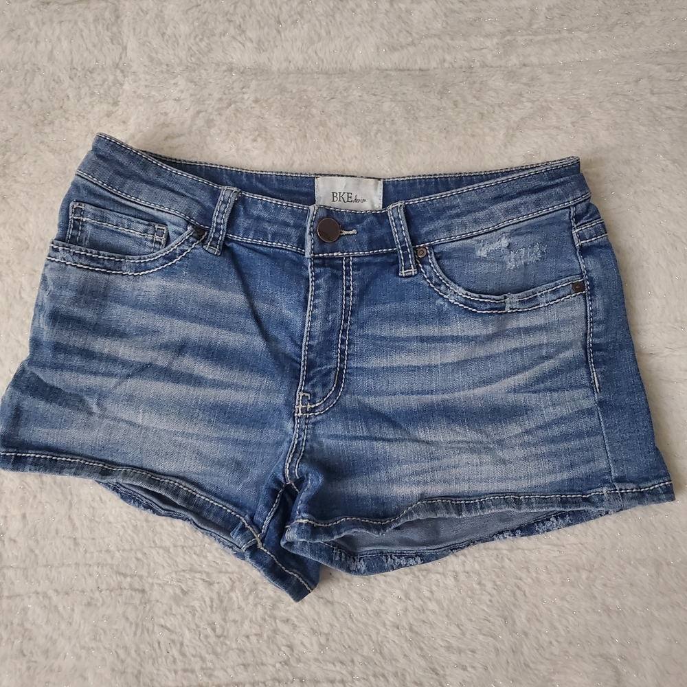 BKE Women's Blue Mid Rise Jean Shorts